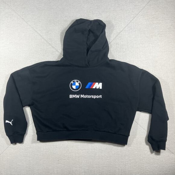 Puma Women's Large BMW Motorsport Cropped Hoodie Pullover Sweatshirt w/ Logo - Picture 1 of 6